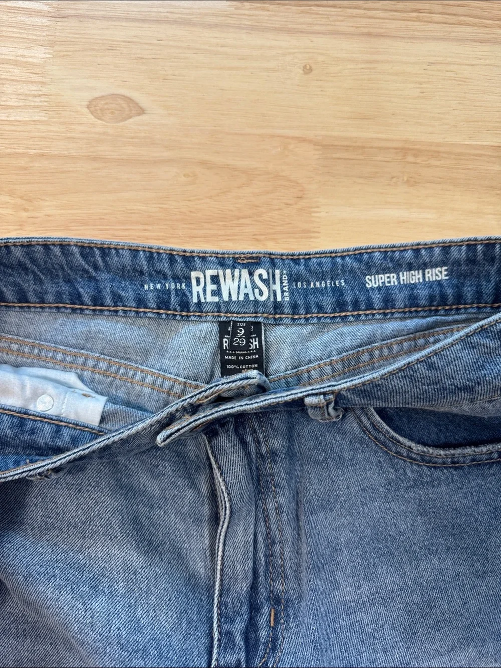 Rewash Faded Blue Distressed High-Rise Jean Shorts